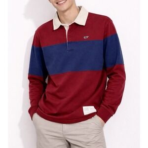 Vineyard Vines Boys Wine Red & Blue Rugby Shirt Long Sleeve Polo Youth Large 16